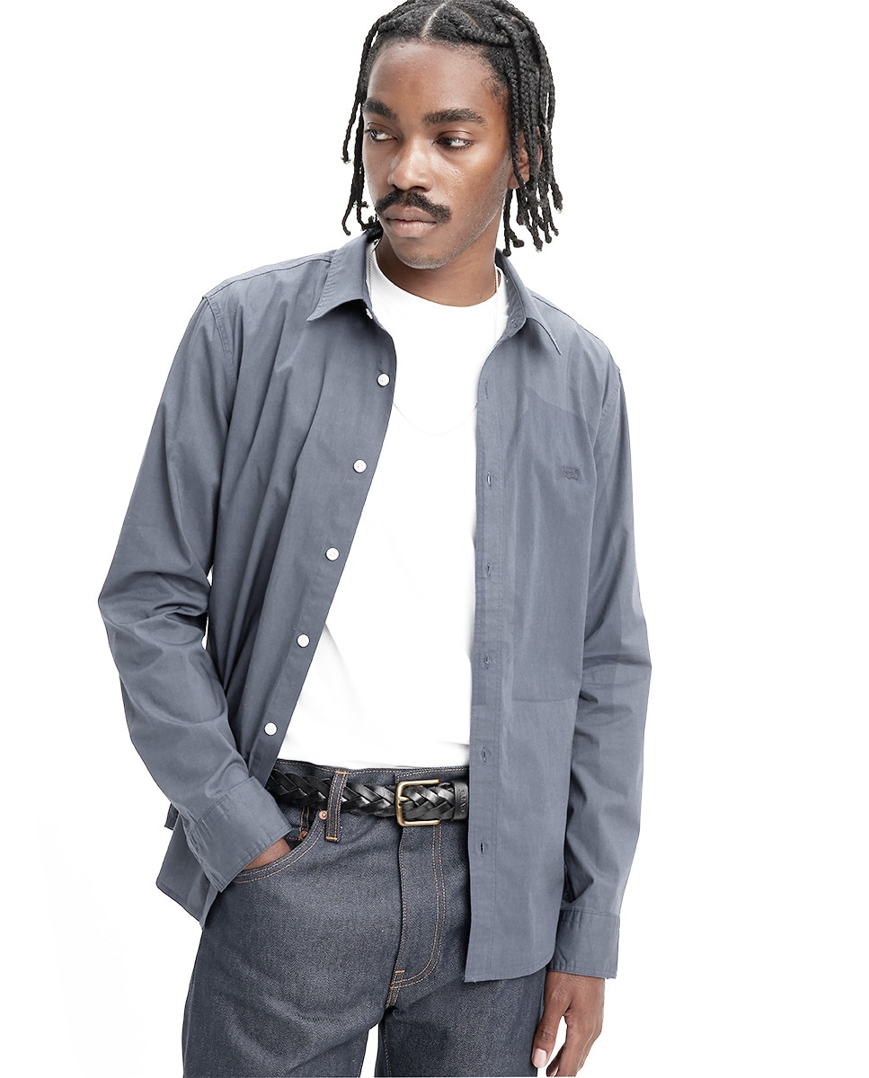 Camisa Clássica com Manga Comprida Azul-escuro-1