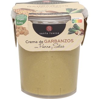 crema de garbanzos con puerro y setas con AOVE 2 raciones sin gluten sin lactosa vaso 400 ml - Santa Teresa