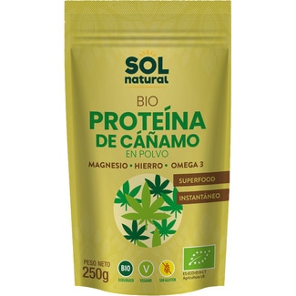 Bio proteína de cañamo en polvo con magnesio, hierro y omega 3 ecológica y sin gluten bolsa 250 g - Sol Natural