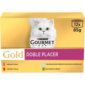 Gold Doble Placer comida húmeda para gatos surtido de carnes y pescados 12 latas 85 g - Gourmet