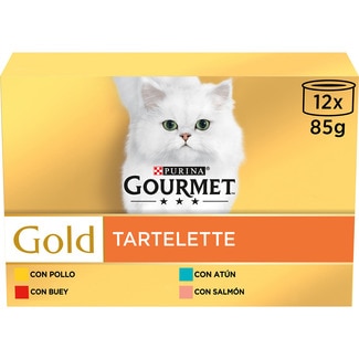 Gold Tartelette comida húmeda para gatos surtido de carnes y pescados 12 latas 85 g - Gourmet