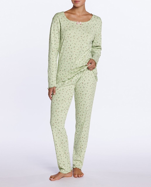 Imagen 0 de Pijama largo de algodón canalé de florecitas