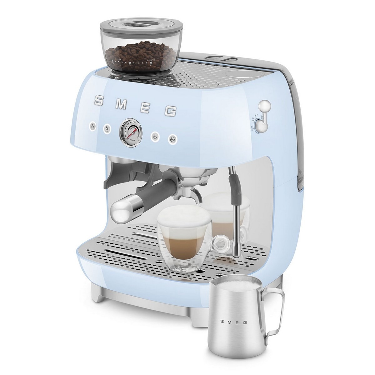 Máquina de Café Expresso Manual Smeg Anni 50, com Moinho, de 1350 W e de 15 bar Azul Céu-8