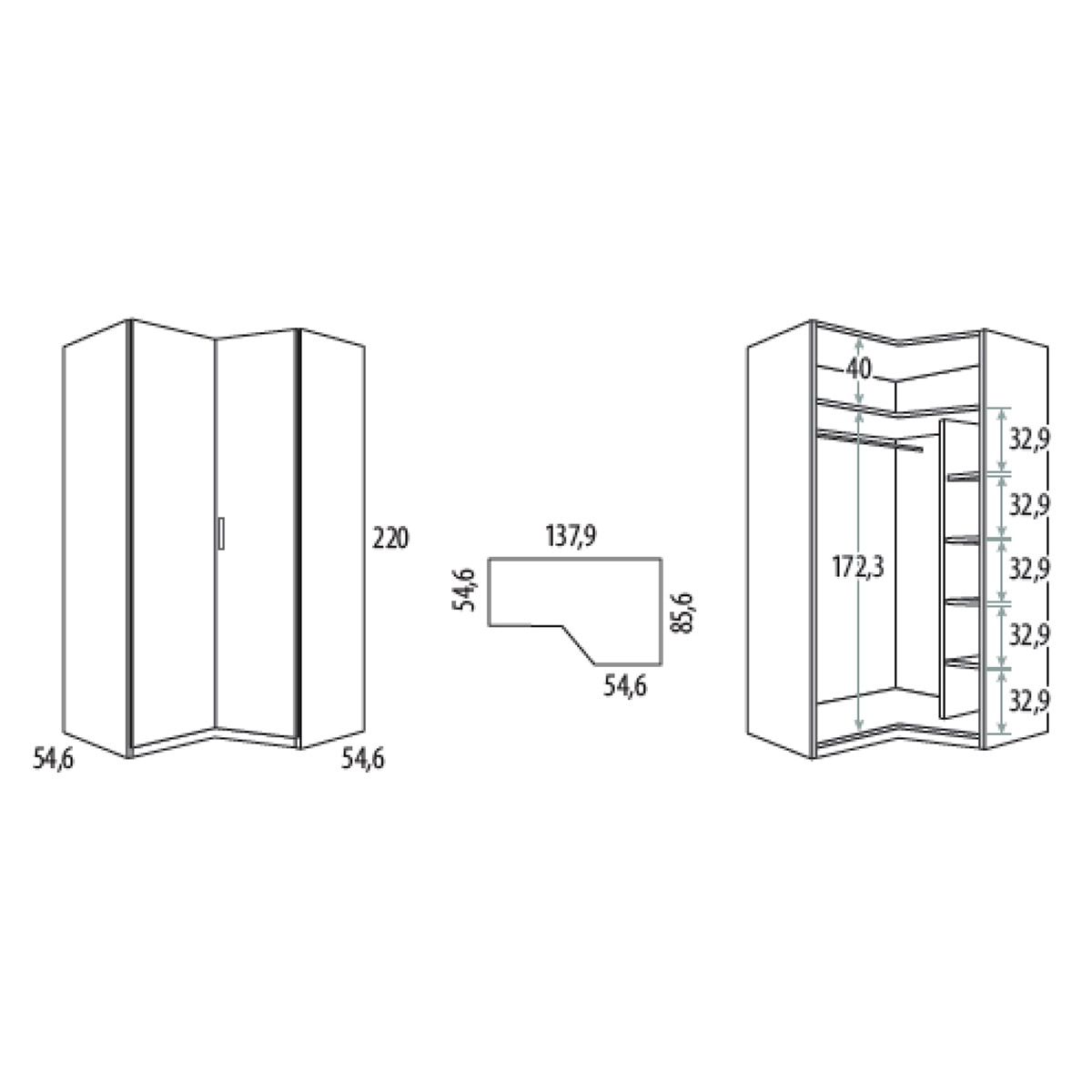 Armário para Canto Esquerdo Noel Pedra - Giz-2