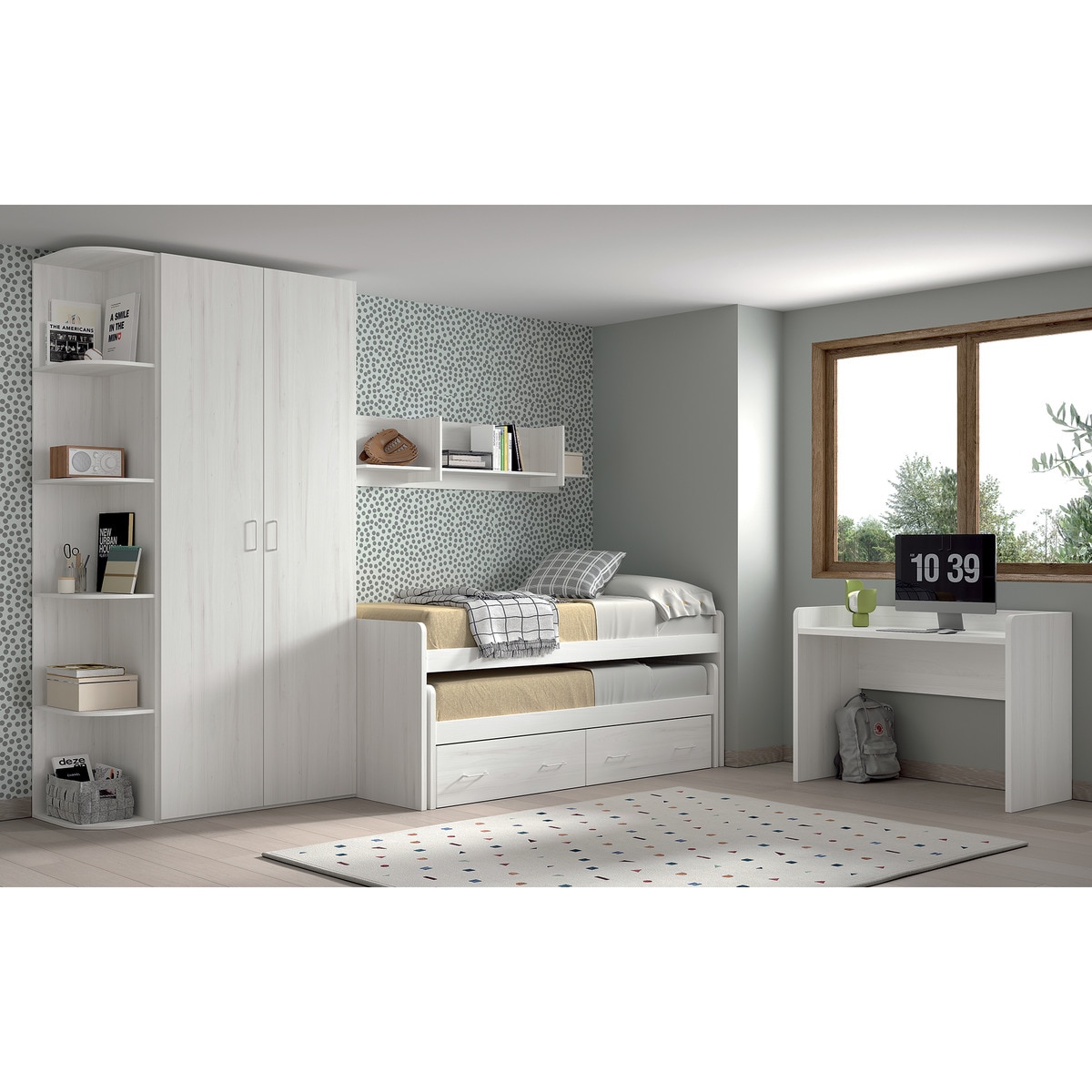 Estante de Canto Reversível com Prateleiras Noel Pedra - Giz-2