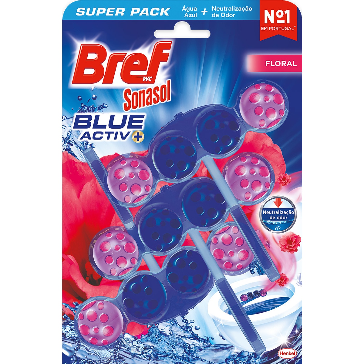 Bloco Sanitário Triplo Blue Activ Floral embalagem embalagem
