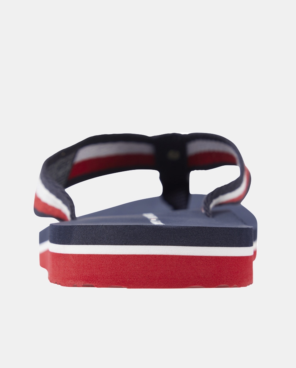 Chinelos com Tiras, Estampado às Riscas e em Têxtil Azul-marinho-5