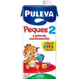 2 leche de continuación con omega 3, DHA, calcio y 13 vitaminas de 6 a 12 meses brik 1 l sin aceite de palma - Puleva Peques
