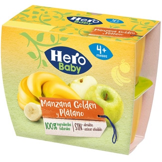 tarrinas de manzana golden y plátano sin azúcares añadidos desde 4 meses pack 4 envases 100 g - Hero Solo