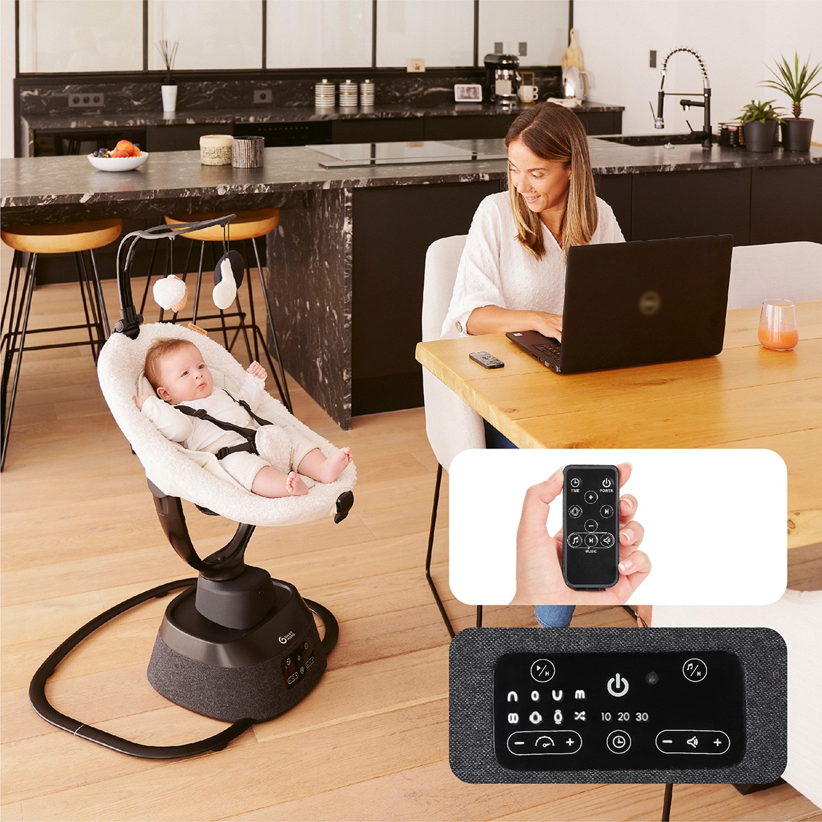 Baloiço Motorizado e Controlável à Distância Swoon Evolution Curl White x Babyatoutprix Azul-6