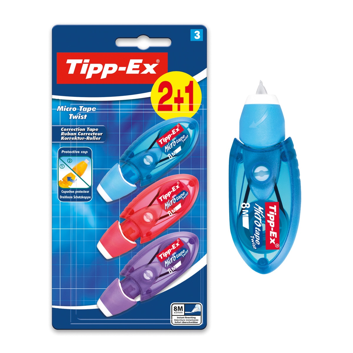 Pack de 2+1 cintas correctoras Tipp-Ex micro tape twist BIC 1