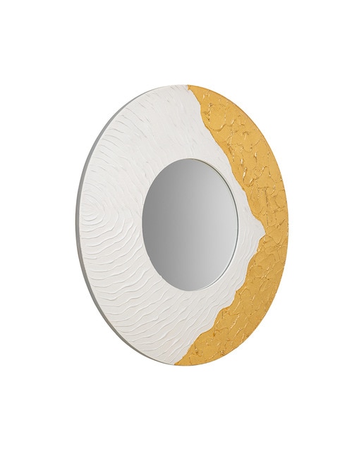 Imagen 0 de Espejo redondo de madera con relieve blanco