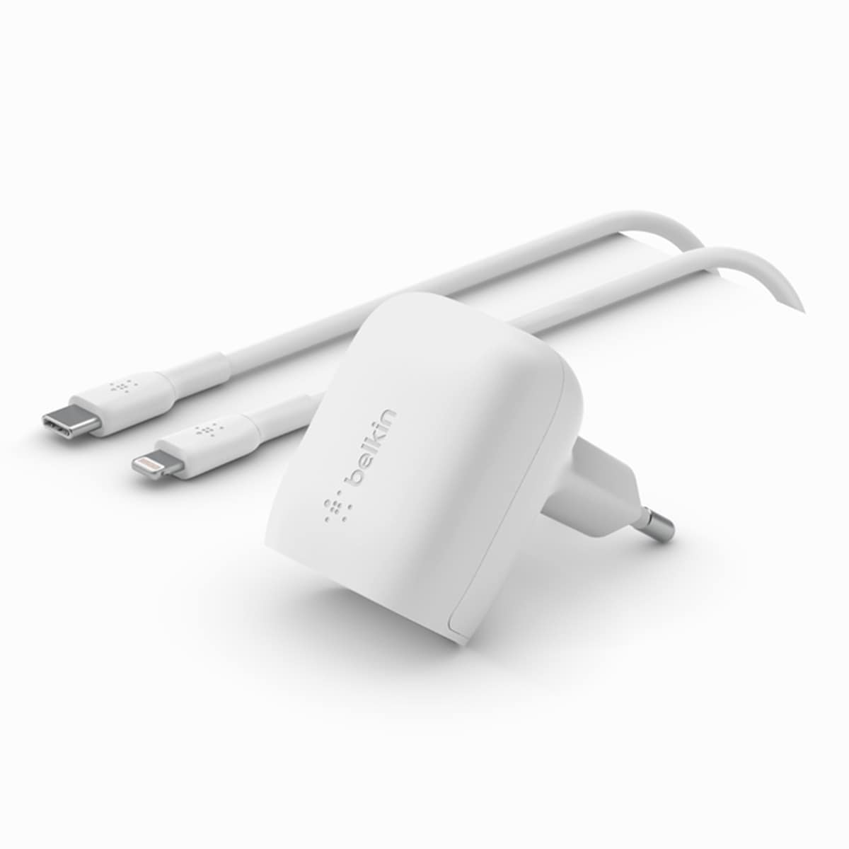Cargador de pared USB-C Belkin 20 W + cable USB-C con conector Lightning Blanco-3