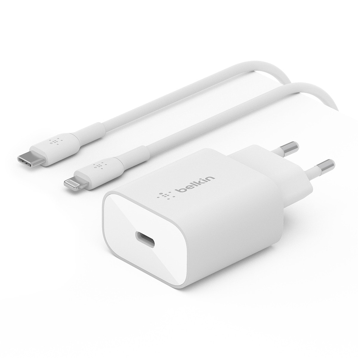 Cargador de pared Belkin USB-C PD 3.0 PPS 25 W + cable USB-C a Lightning Blanco-3