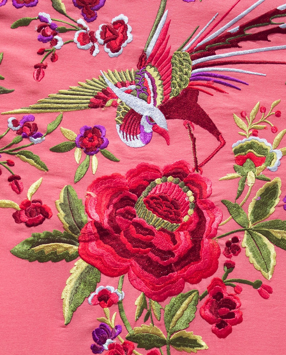 Xaile Bordado de Seda Rosa-2