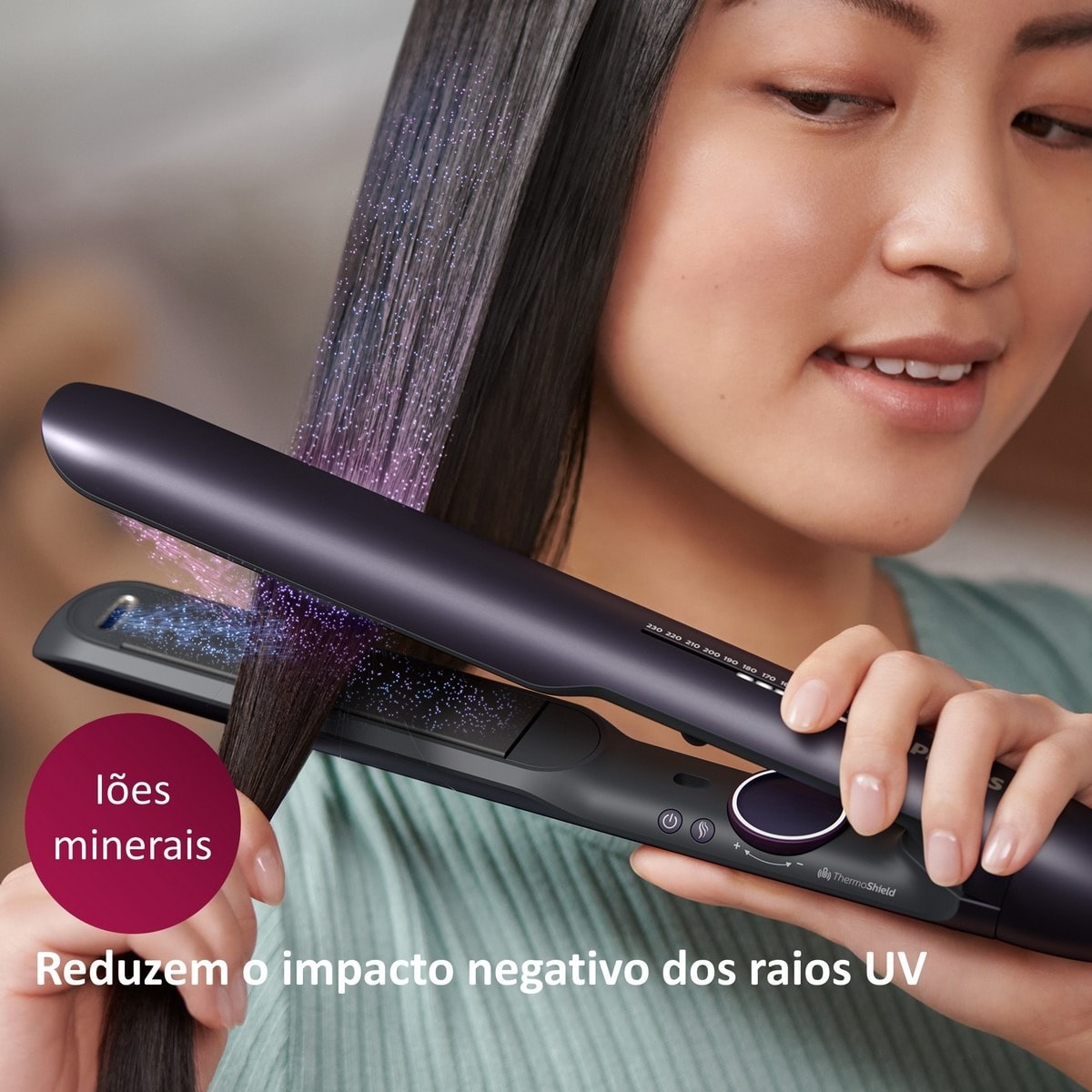 Alisador de Cabelo Philips BHS752/00 - Indicador de Temperatura, Ponta Fria, com Bolsa Resistente ao Calor, 12 Ajustes Temperatura e 110-240 V - Roxo Púrpura-3