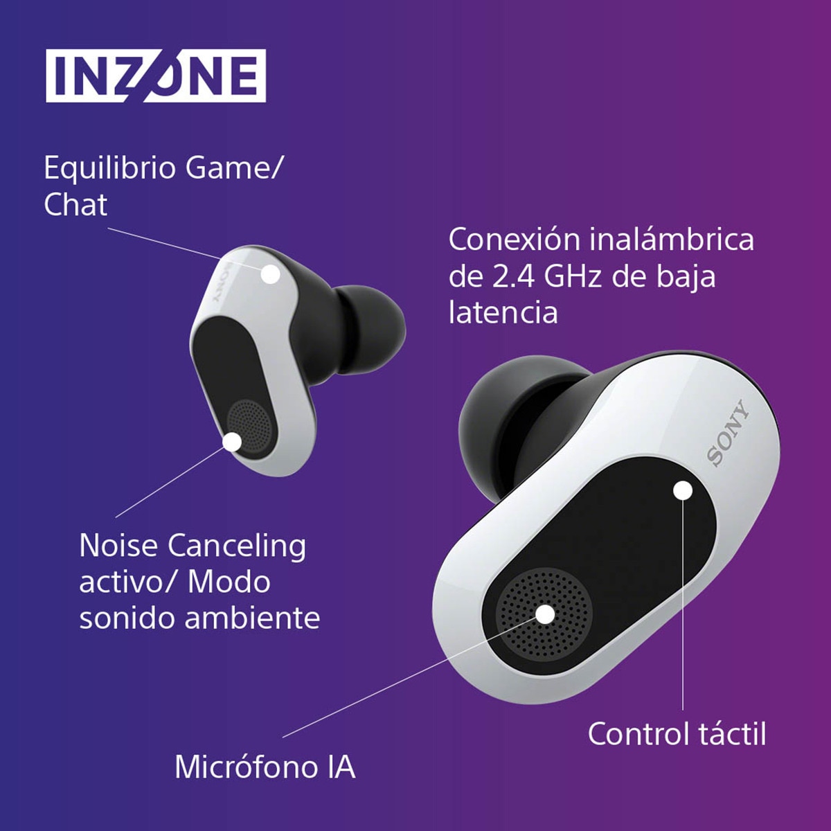 Sony InZone Buds Auriculares Inalámbricos Gaming Cancelación de ruido Blanco-6
