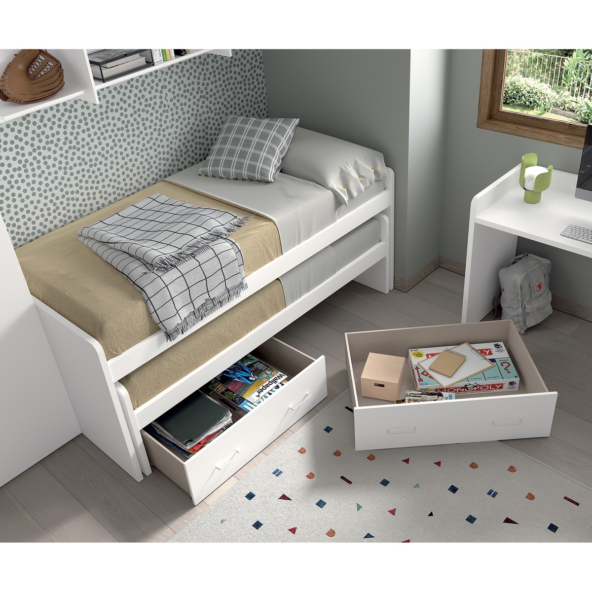 Cama com Gavetão e Gavetas Noel Branco-3