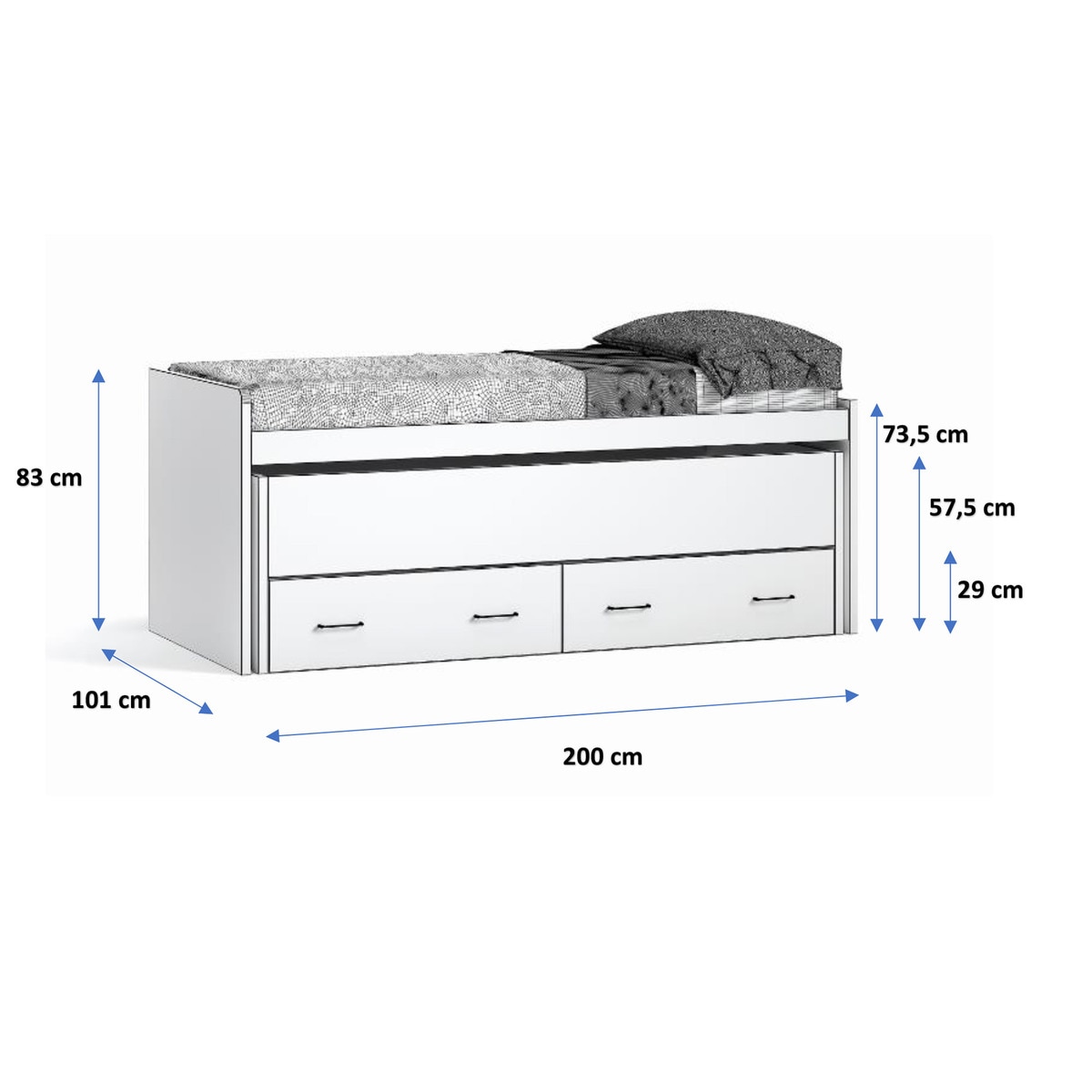 Cama com Gavetão Oculto e 2 Gavetas Noel Pedra - Giz-2