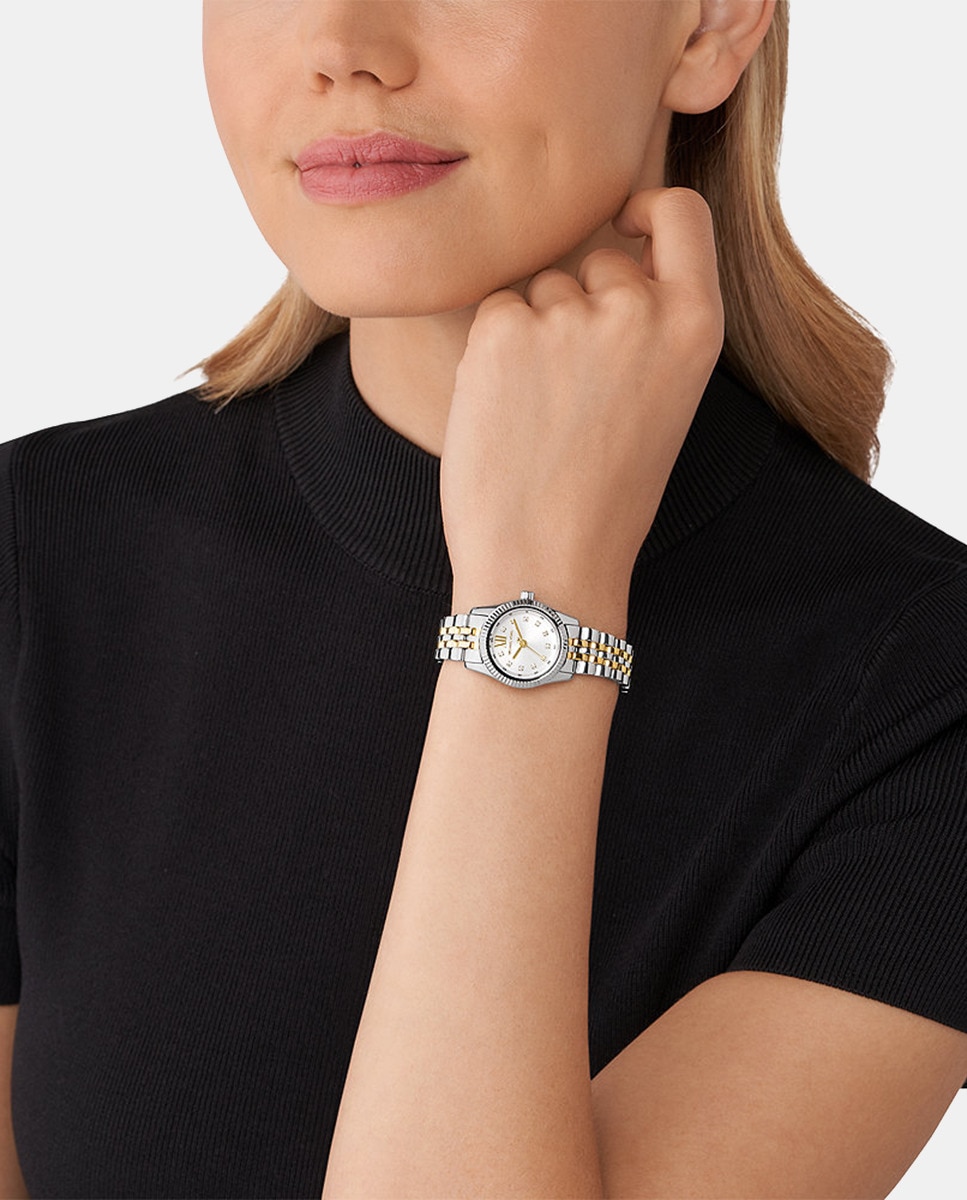 Relógio MK4740 de Aço Bicolor Branco-5