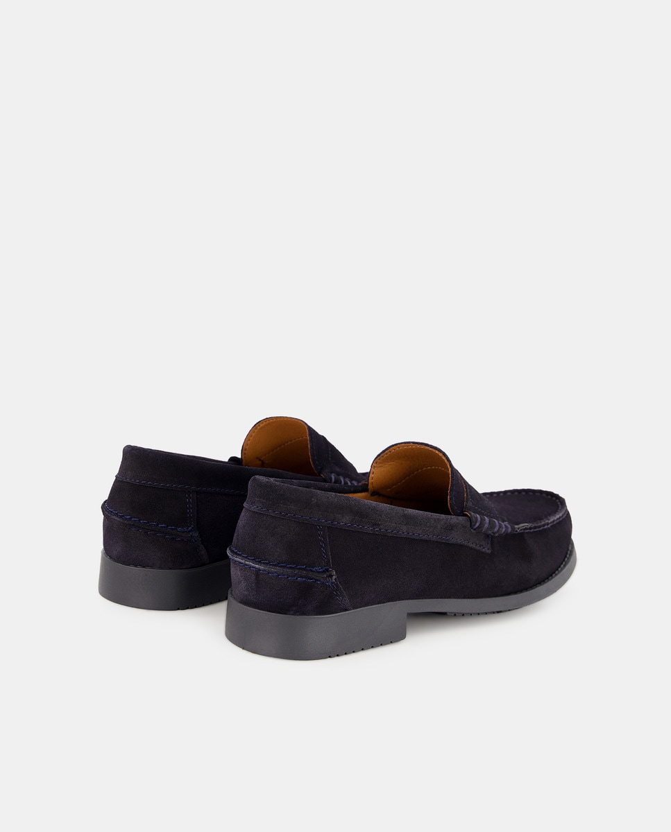 Mocasín con antifaz de piel serraje con pìso de goma Azul marino-3
