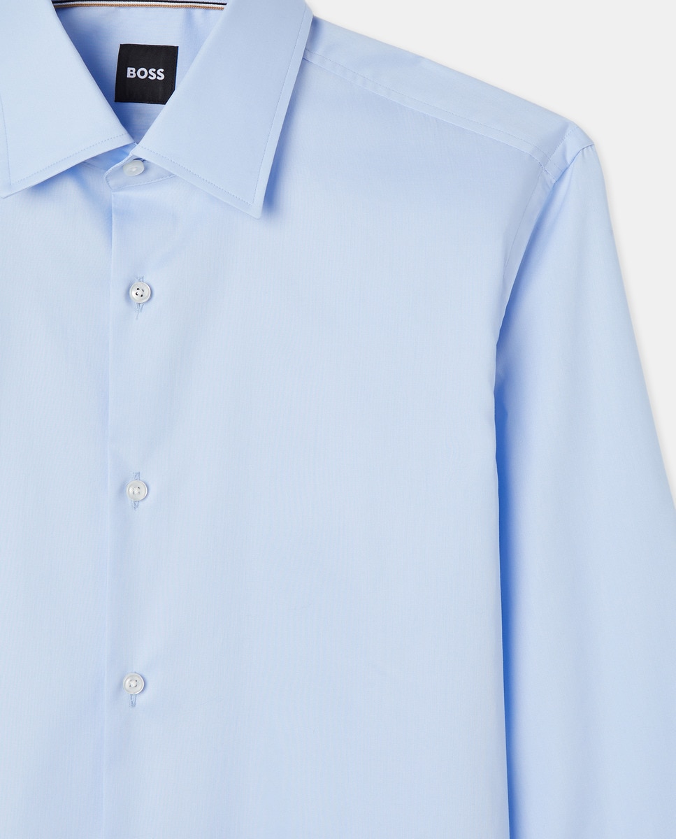 Camisa Slim Fit Fácil de Engomar e em Popelina de Algodão Azul-celeste-2