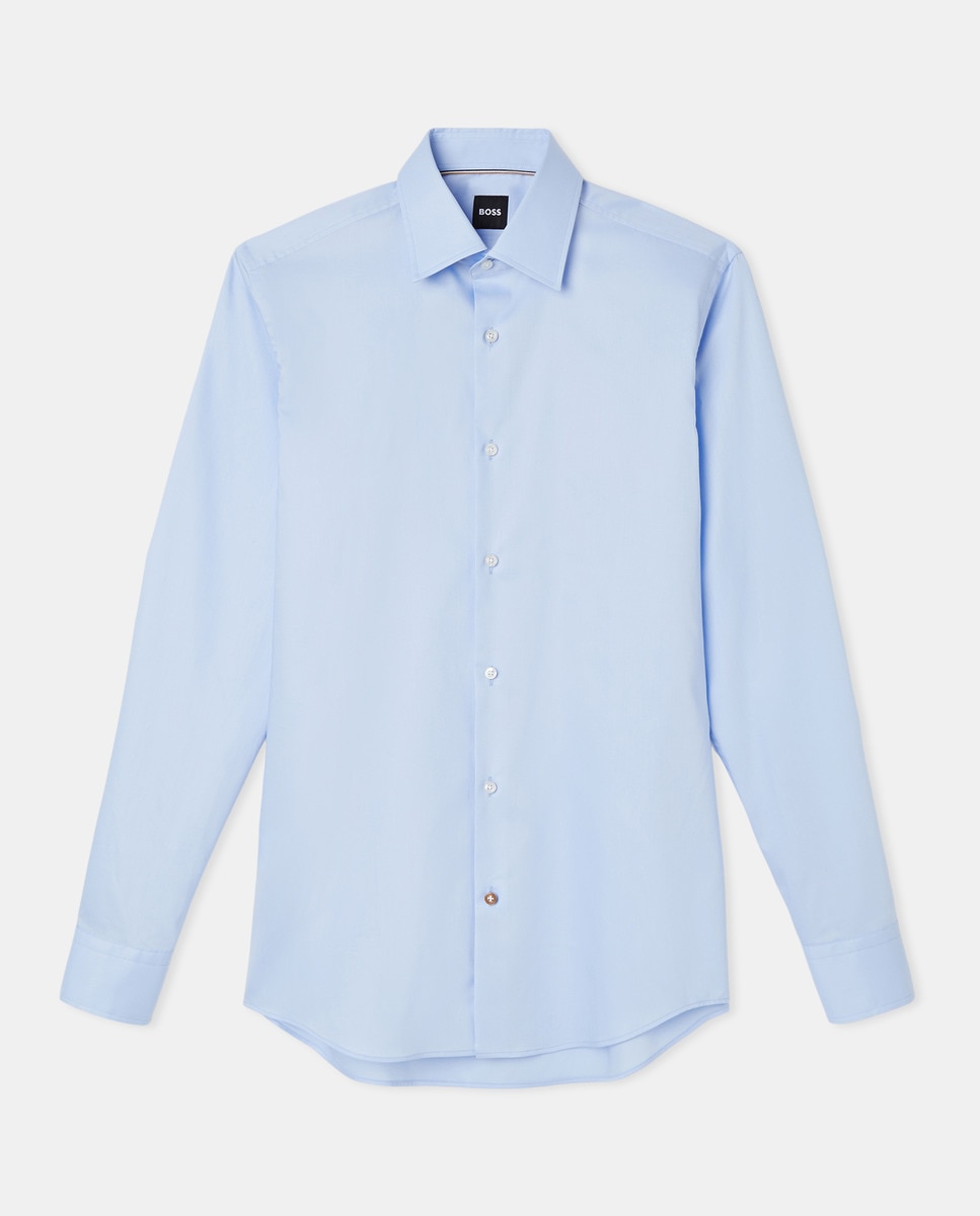 Camisa Slim Fit Fácil de Engomar e em Popelina de Algodão Azul-celeste-1