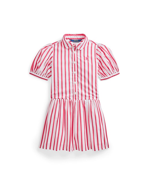 Imagen 0 de Vestido camisero de niña a rayas en rosa