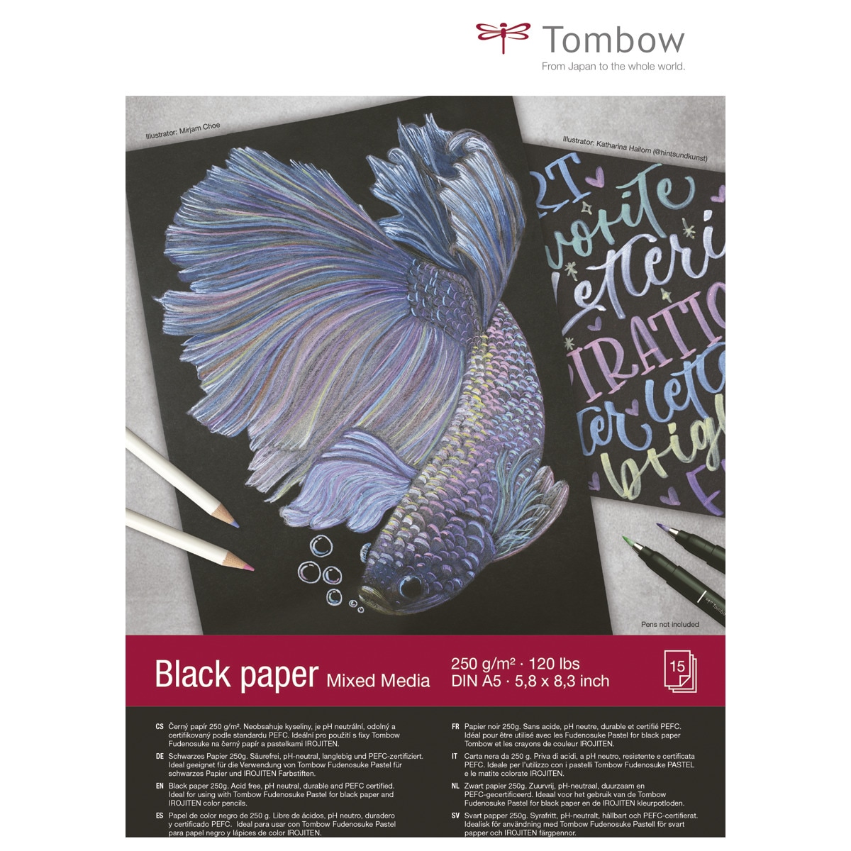Imagen 0 de Pack 15 hojas papel de dibujo A5 Tombow negro