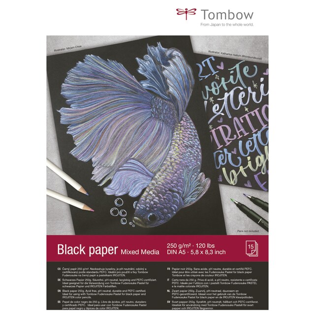 Imagen 0 de Pack 15 hojas papel de dibujo A5 Tombow negro