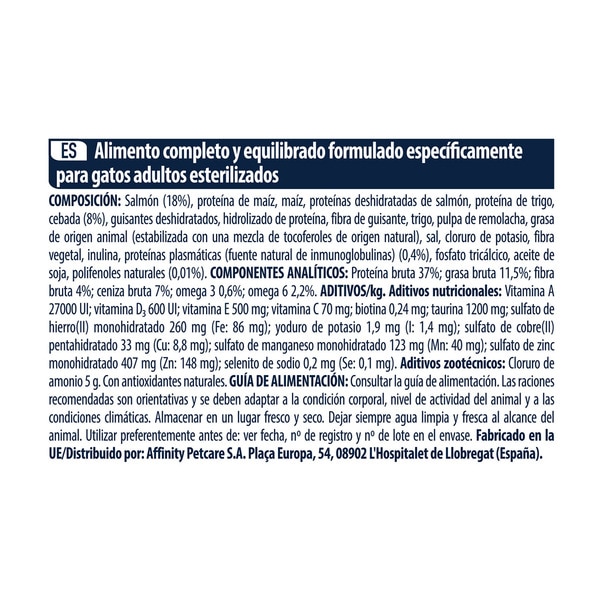 Sensitive pienso para gatos adultos esterilizados con salmón y arroz bolsa 1,5 kg