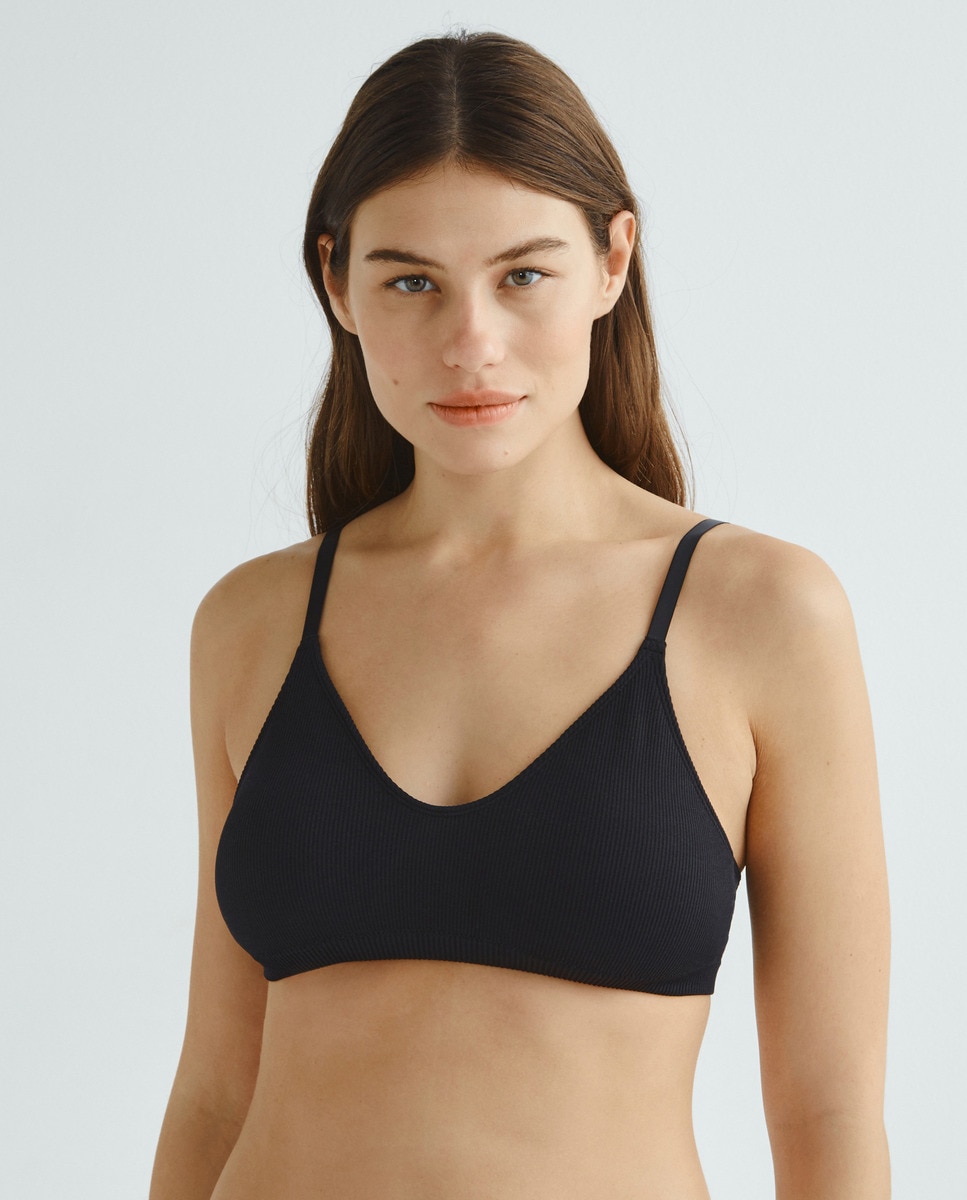 Sujetador canalé liso Negro-1