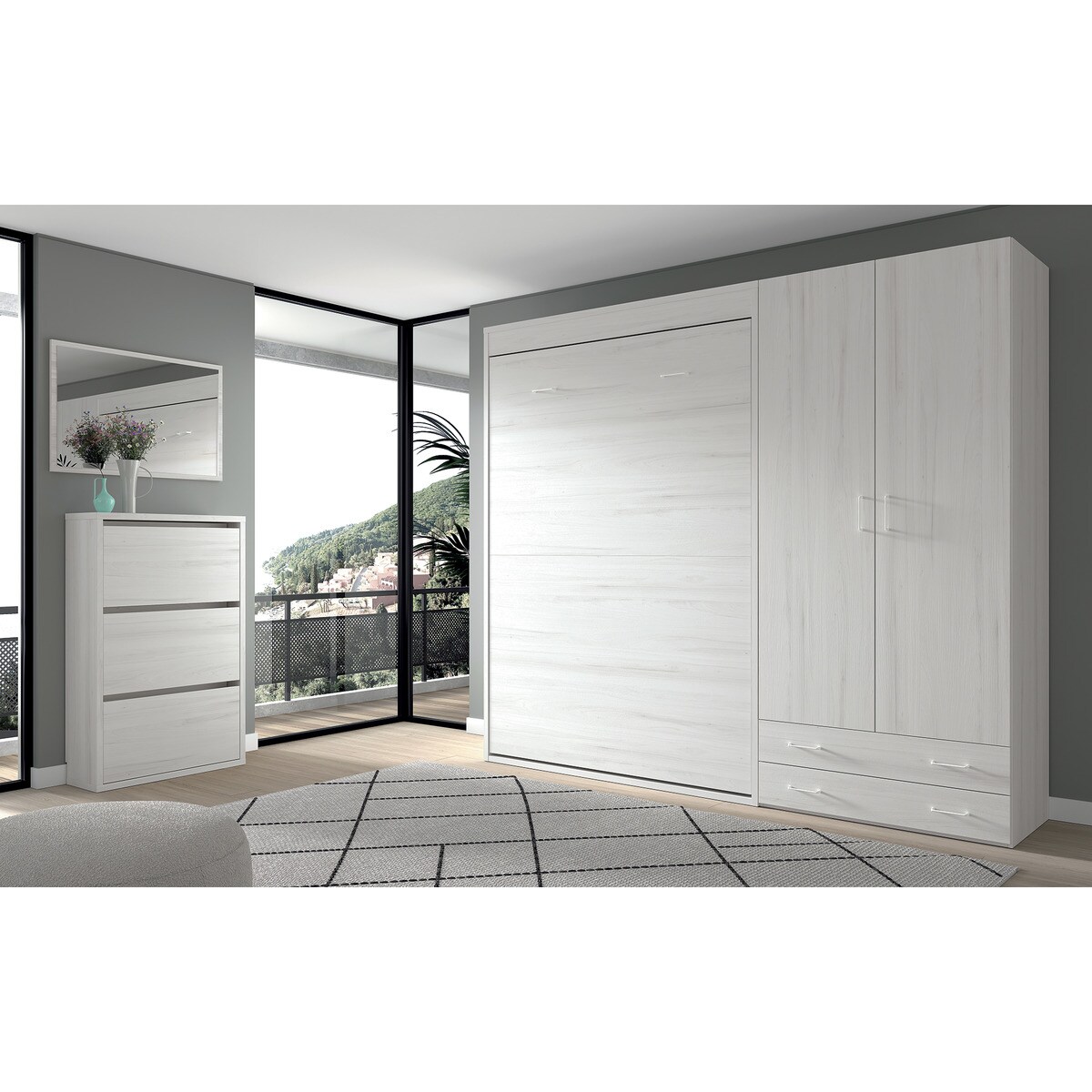 Cama de Casal Rebatível Vertical Noel Pedra - Giz-3