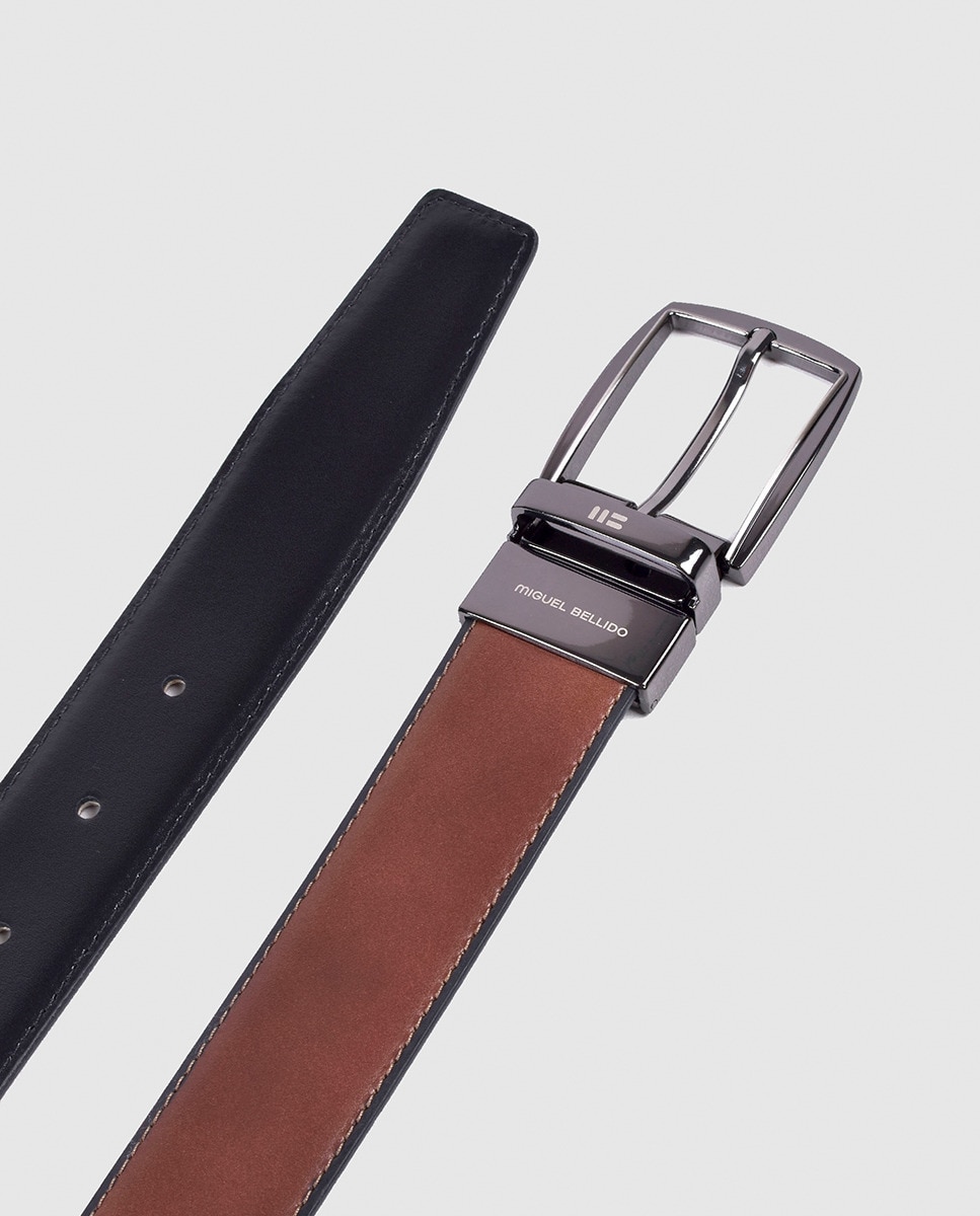 Cinto Reversível em Pele Castanho-2