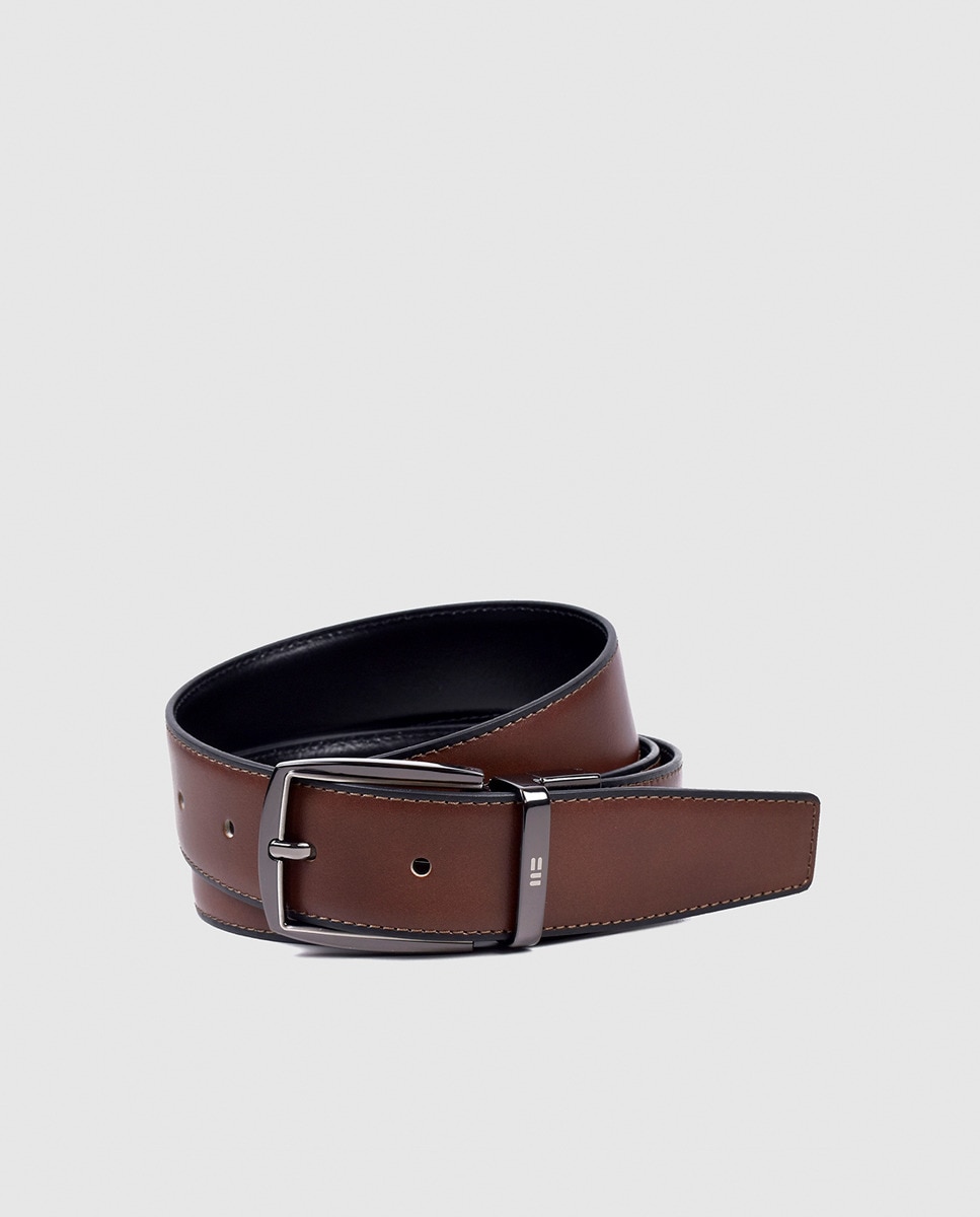 Cinto Reversível em Pele Castanho-1