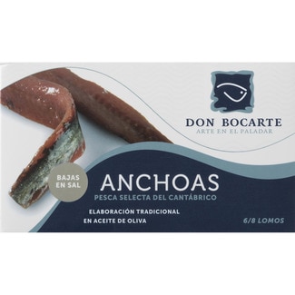 anchoas pesca del Cantábrico bajas en sal 6-8 lomos lata 28 g - Don Bocarte