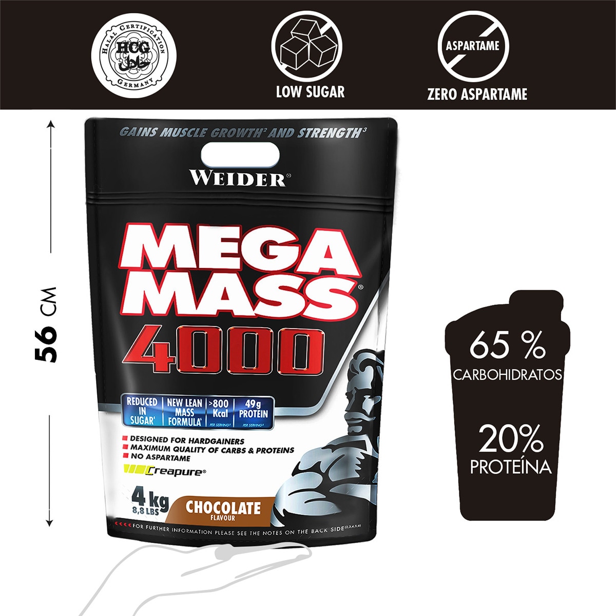 Aumentador de peso 4000 4 kg Sabor Chocolate Mega Mass 3