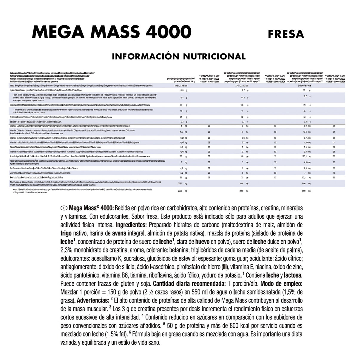 Aumentador de peso 4000 4 kg Sabor Morango Mega Mass 2