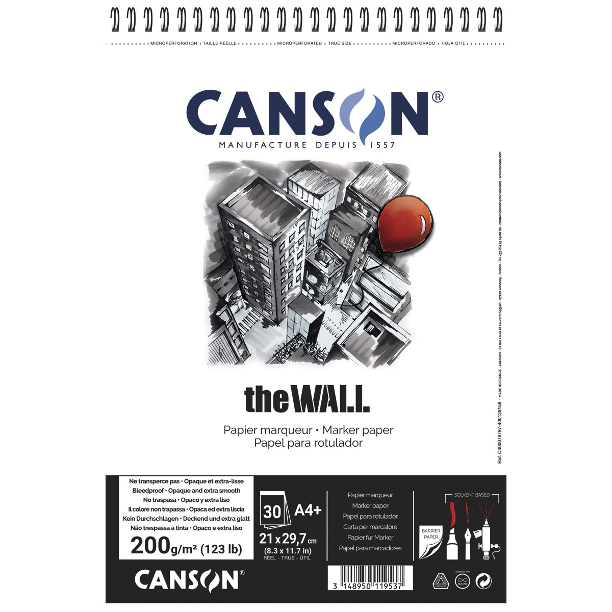 Imagen 0 de Album Espiral Microperforado, 30 Hojas, A4+, Papel Canson The Wall, Extraliso, 220g