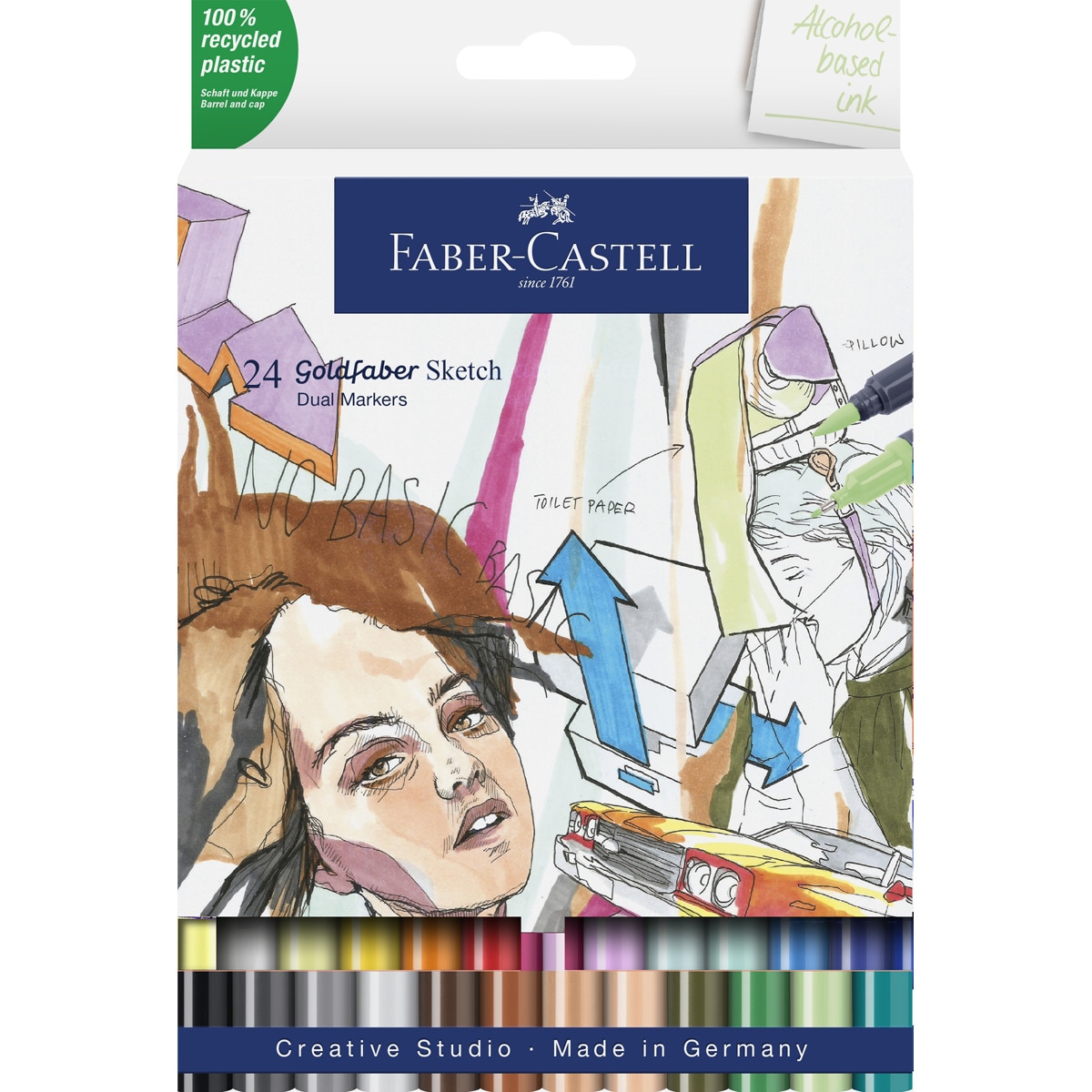 Conjunto 24 Marcadores Goldfaber Sketch Marker Ponta Dupla Tinta Base Álcool Goldfaber Multicolor-1