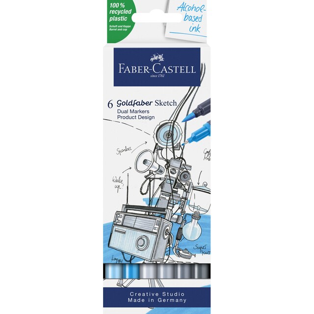 Imagen 0 de Set 6 rotuladores sketch marker doble punta base alcohol diseño Goldfaber Faber-Castell