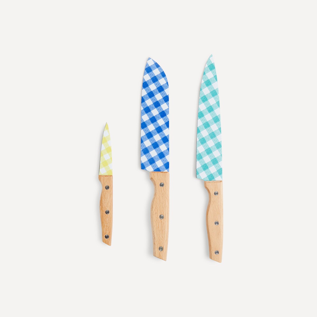 Set De 3 Cuchillos Con Mango De Madera Color Plateado