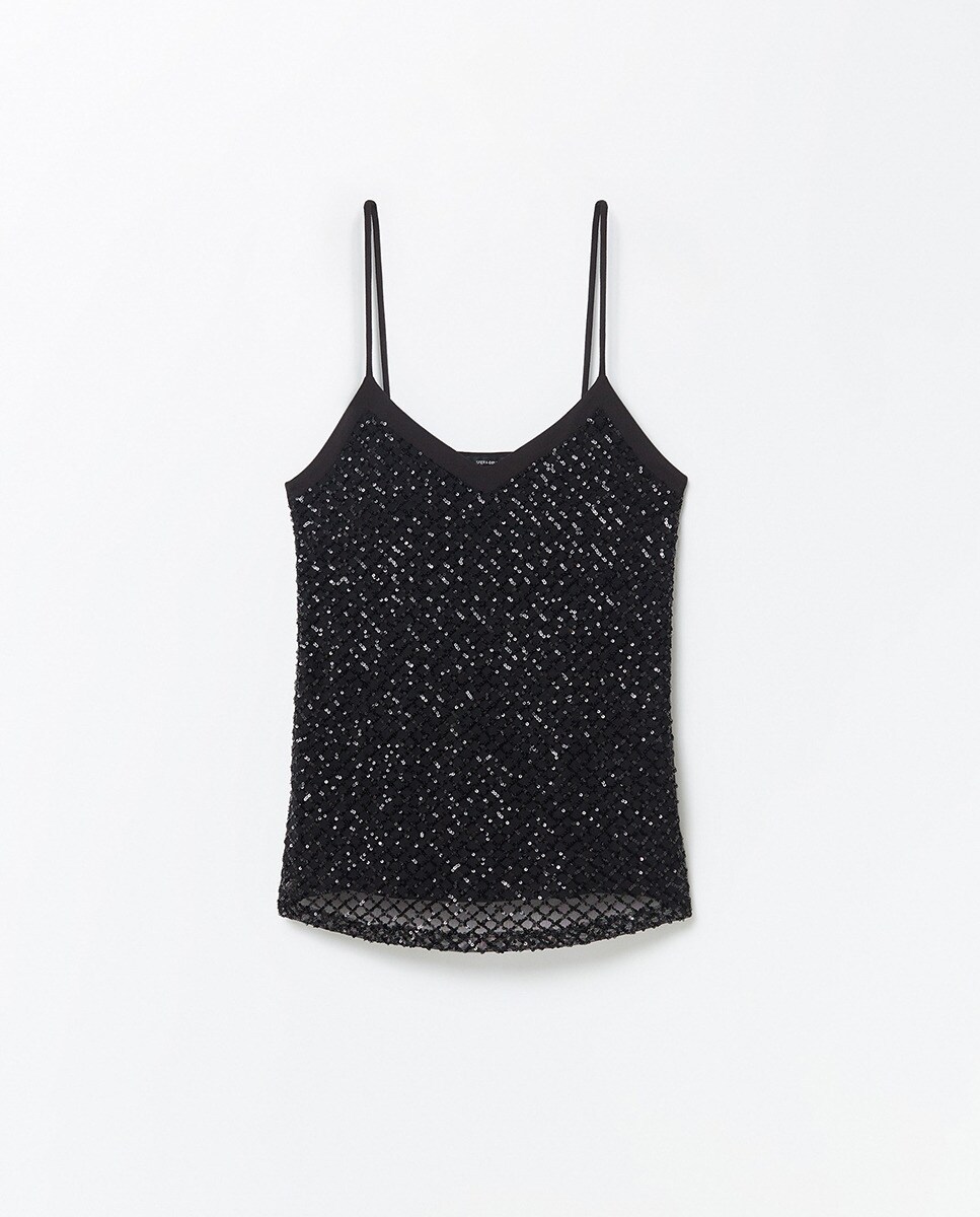 Top de Renda com Lantejoulas em Losango Preto-5