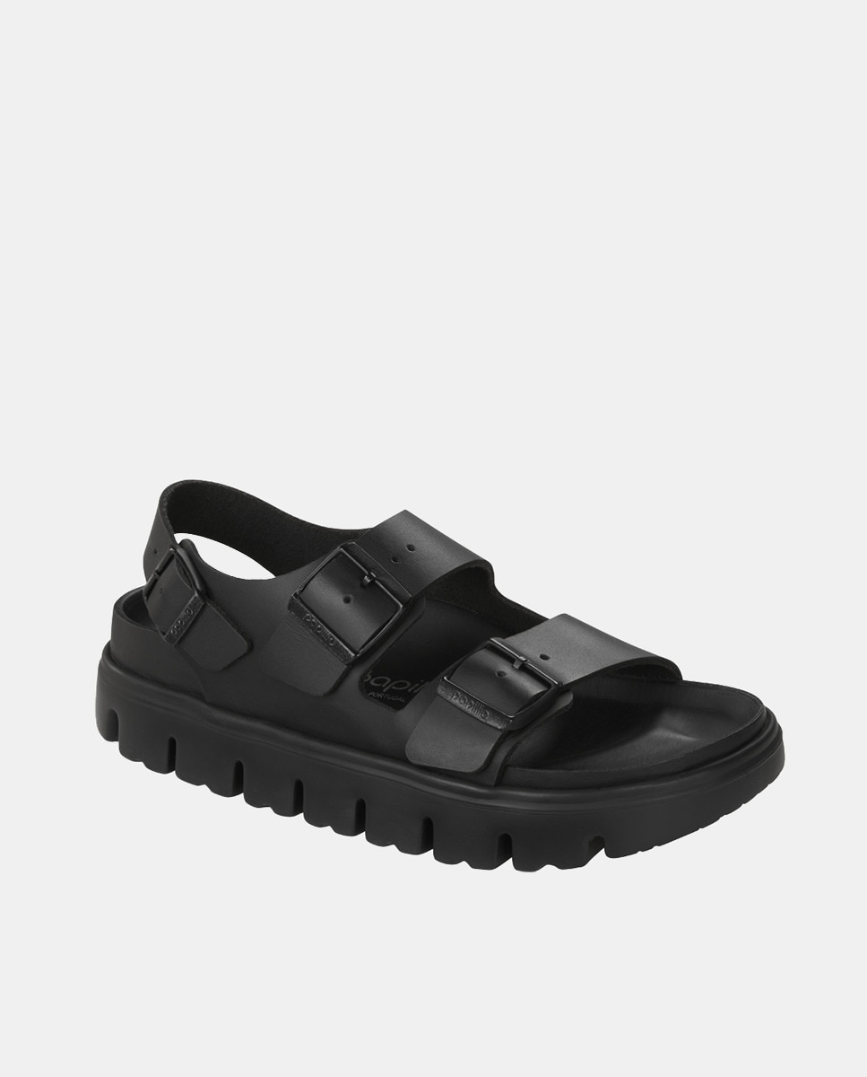 Sandálias Rasas Milano Chunky em Pele Preto-3