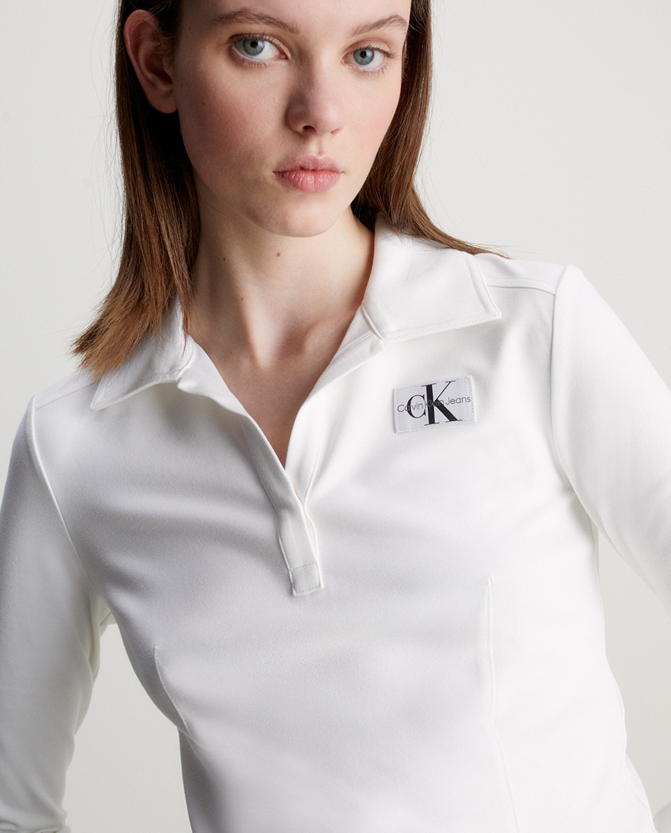 Camisola Slim de Manga Comprida em Malha Milano Branco-3