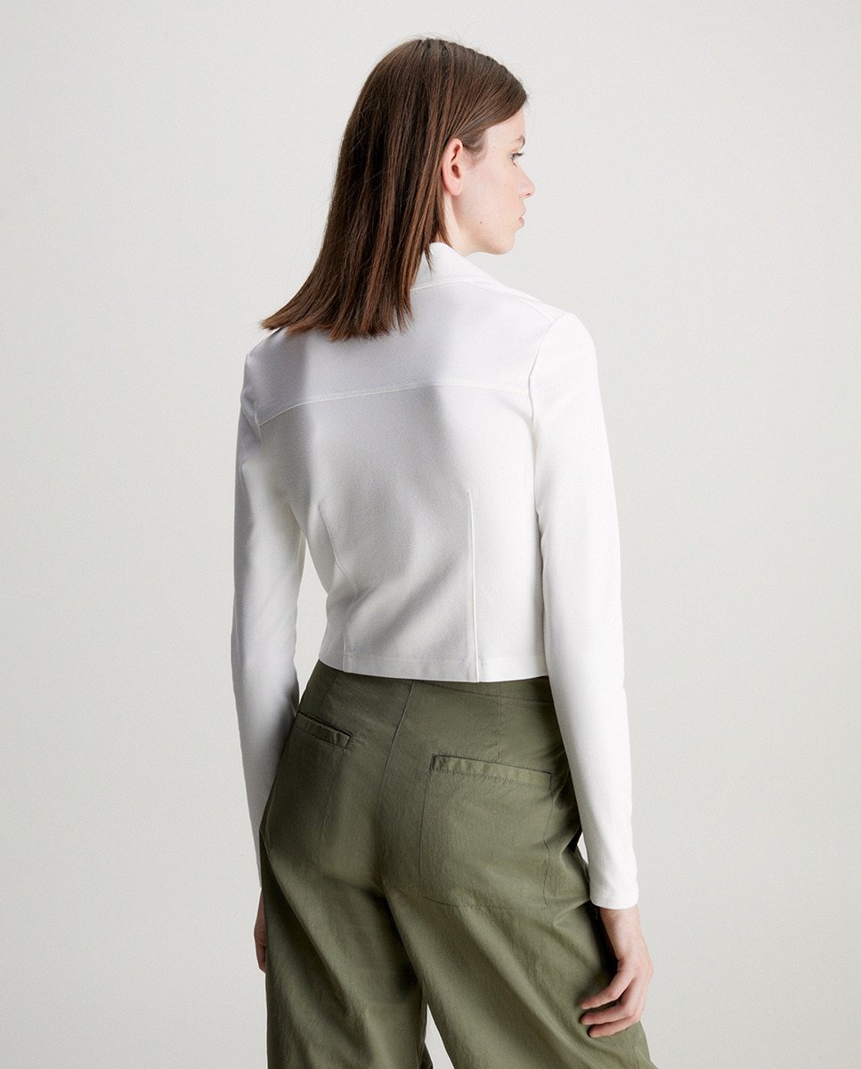 Camisola Slim de Manga Comprida em Malha Milano Branco-2
