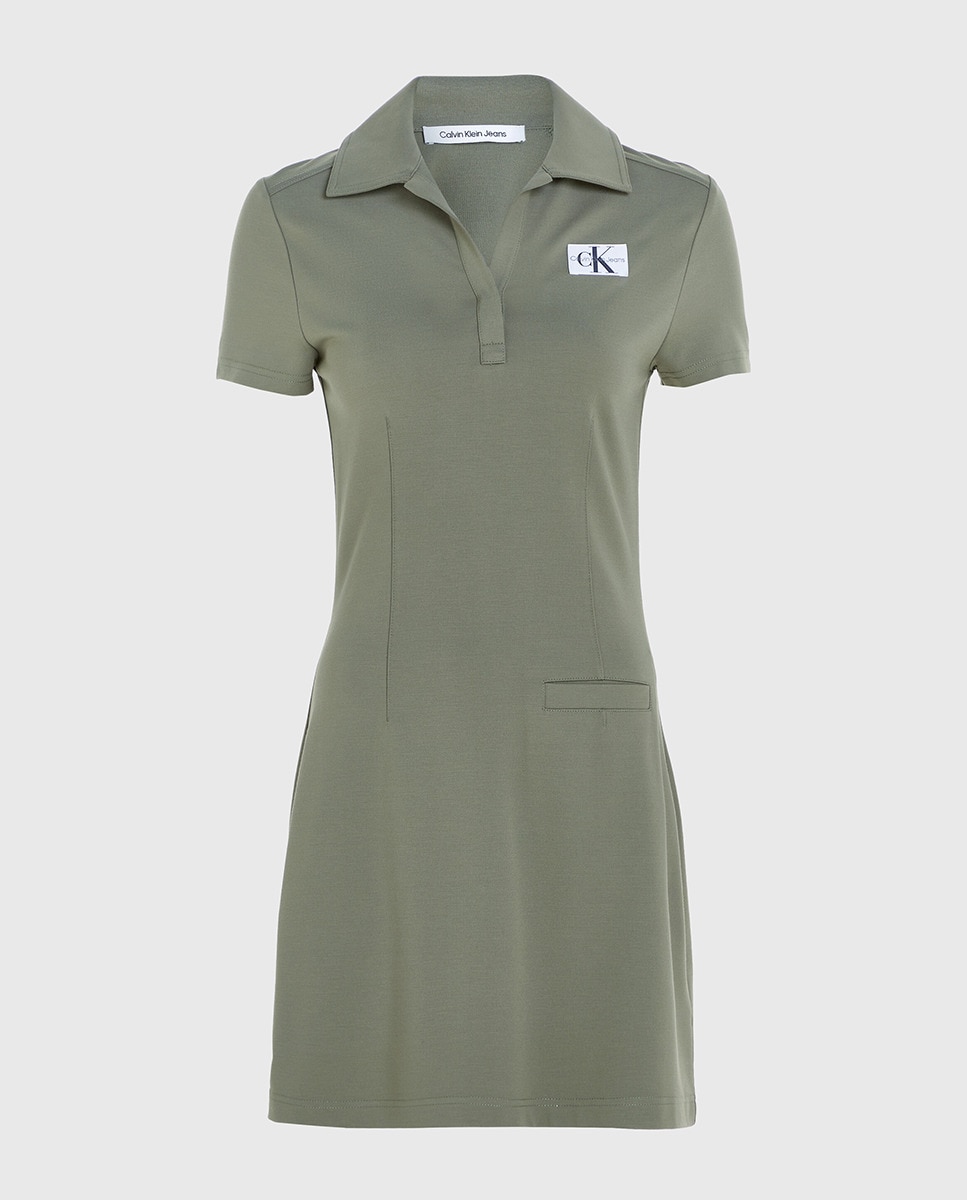 Vestido Tipo Polo Slim de Malha Milano Verde pardo-4
