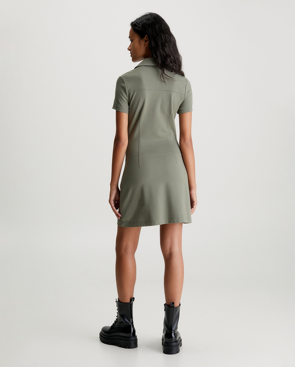 Vestido Tipo Polo Slim de Malha Milano Verde pardo-2