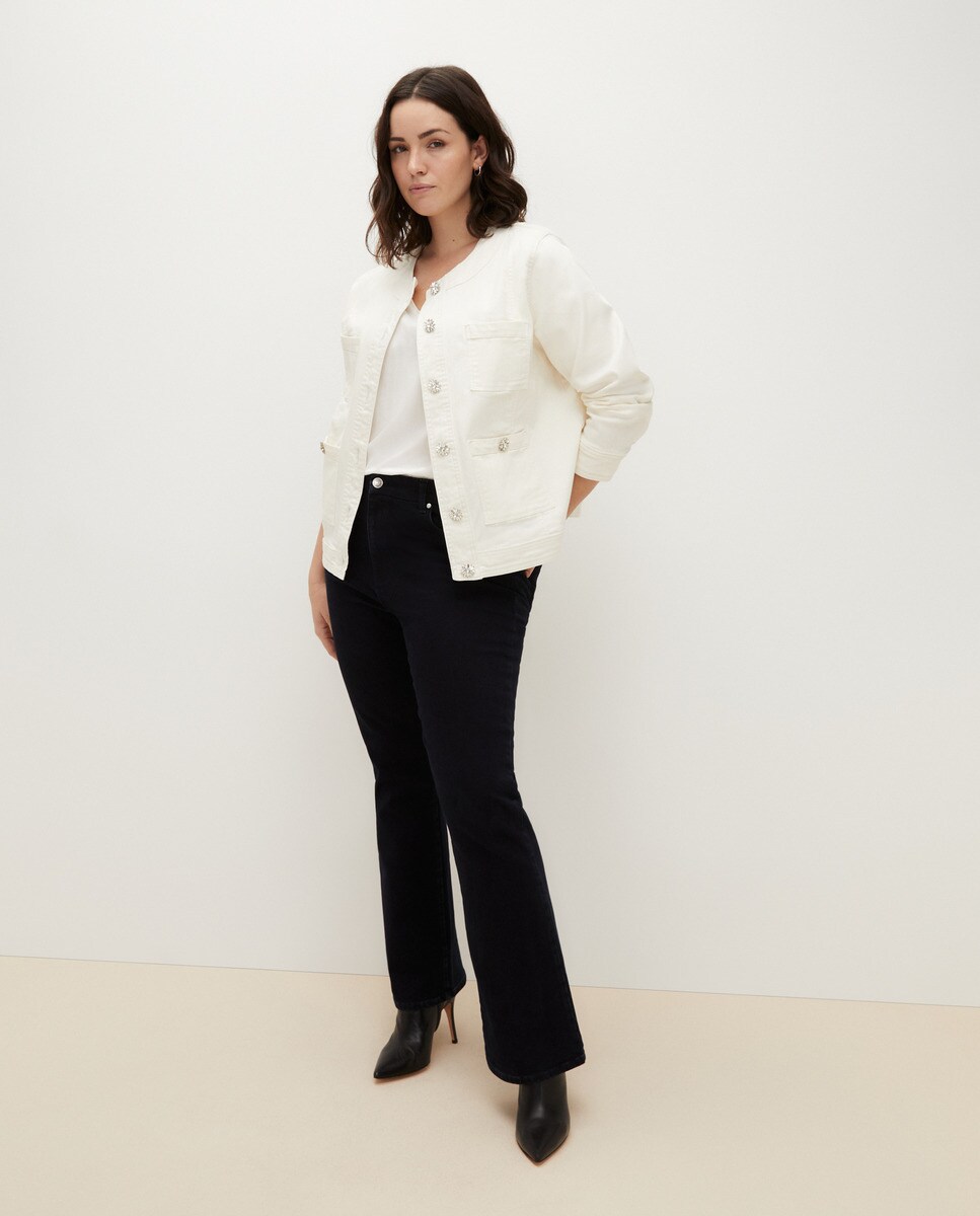 Blusão de Ganga com Botões de Joia Branco-2