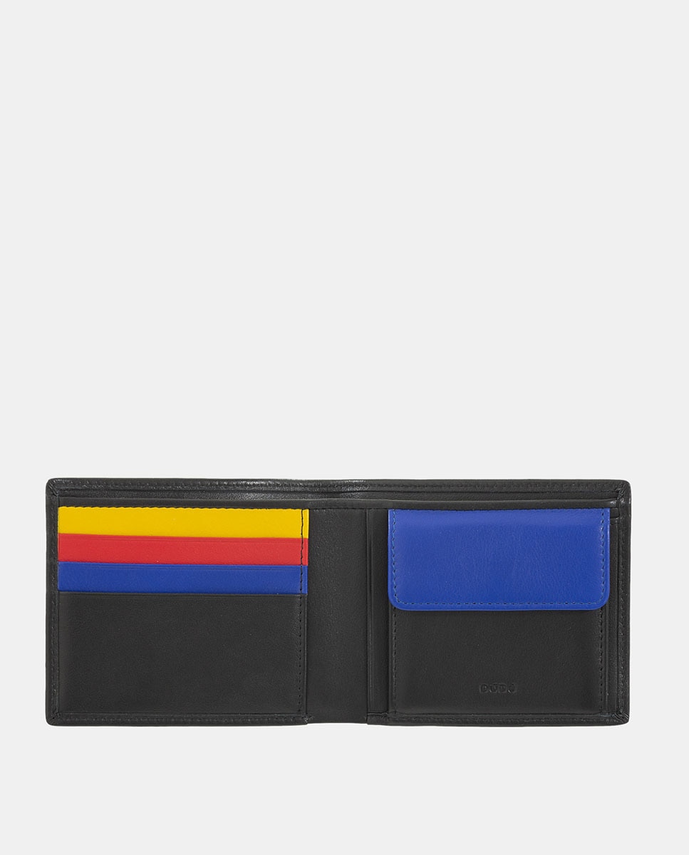 Carteira Horizontal com Porta-Moedas e em Pele de Bezerro - Preto Preto-2
